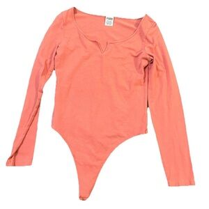 Pink by Victoria’s Secret Bodysuit Women’s Small Pink Long Sleeve V Neck
